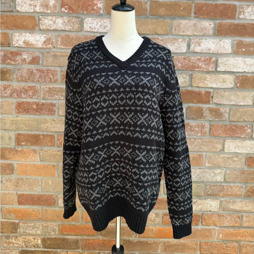Refectory British Inspired Mens Black Fair Isle Wool Sweater size Large